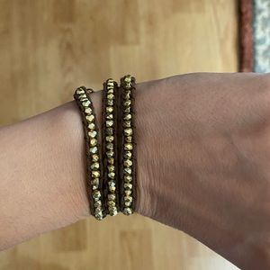 Cookie Lee Wrap Bracelet - brown with gold beads